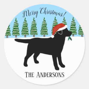 Christmas Black Labrador-Weihnachtsmannmütze Runder Aufkleber