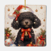 Christmas Black Poodle Dog Keramikornament (Rückseite)