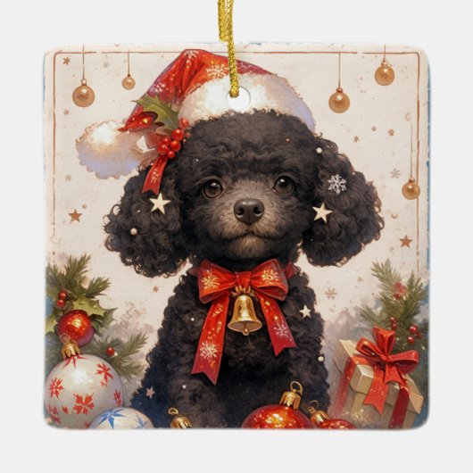 Christmas Black Poodle Dog Keramikornament (Vorderseite)