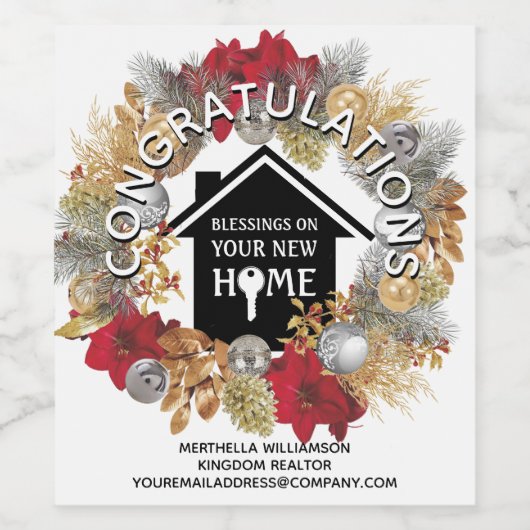 CHRISTMAS Black Realty Client Housewarming Weinetikett (Einzelnes Label)