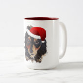 Christmas Black Tan Long Hairs Dackel Weihnachtsma Zweifarbige Tasse (VorderseiteRechts)