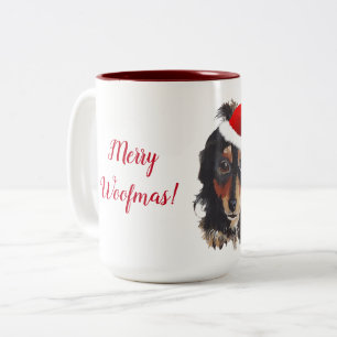 Christmas Black Tan Long Hairs Dackel Weihnachtsma Zweifarbige Tasse