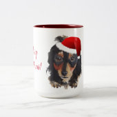 Christmas Black Tan Long Hairs Dackel Weihnachtsma Zweifarbige Tasse (Mittel)