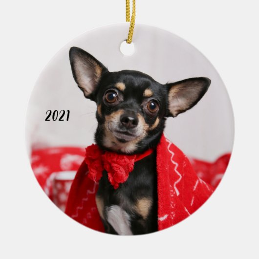 Christmas Black und Tan Chihuahua Welpe Hund Keramik Ornament (Vorne)