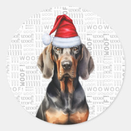 Christmas Black und Tan Coonhound Woof Dog Lover Runder Aufkleber
