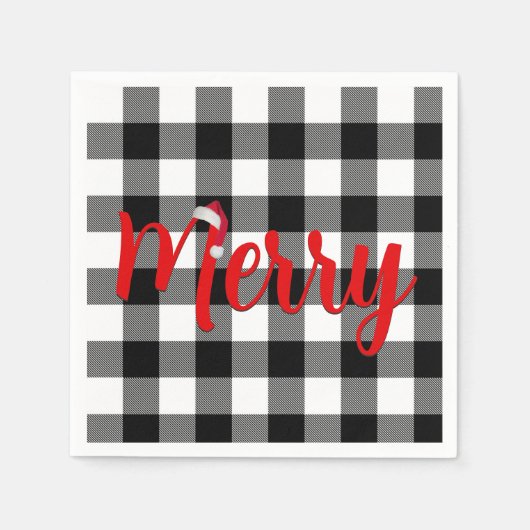 Christmas Black und White Buffalo Kariert Serviette (Vorderseite)