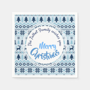 CHRISTMAS Blaues Hirschmuster personalisiert P Nap Serviette