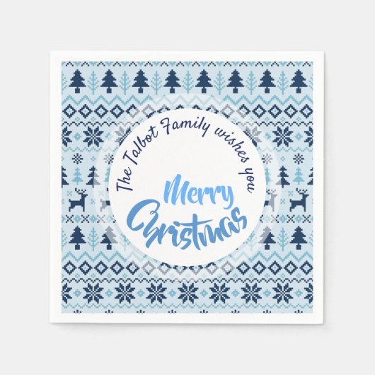 CHRISTMAS Blaues Hirschmuster personalisiert P Nap Serviette (Vorderseite)