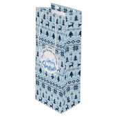 CHRISTMAS Blaues Hirschmuster personalisiertes Wei Geschenktüte Für Weinflaschen (Vorderseite Schrägansicht)