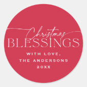 Christmas Blessings Elegant Typography Red Holiday Runder Aufkleber (Vorderseite)