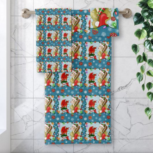 Christmas Blonde Elf Red Dragon Fantasy Badhandtuch Set