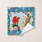 Christmas Blonde Elf Red Dragon Fantasy Badhandtuch Set (Waschlappen)