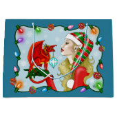 Christmas Blonde Elf Red Dragon Fantasy Große Geschenktüte (Vorderseite)