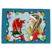 Christmas Blonde Elf Red Dragon Fantasy Große Geschenktüte (Rückseite)