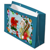 Christmas Blonde Elf Red Dragon Fantasy Große Geschenktüte (Vorderseite Schrägansicht)