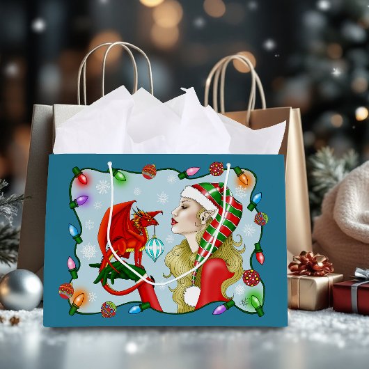 Christmas Blonde Elf Red Dragon Fantasy Große Geschenktüte