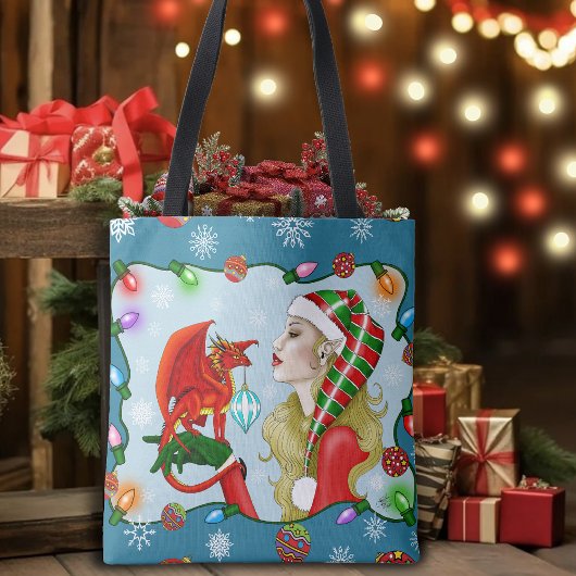 Christmas Blonde Elf Red Dragon Fantasy Tasche