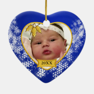 Christmas Blue Baby's Foto Herz Keramik Ornament