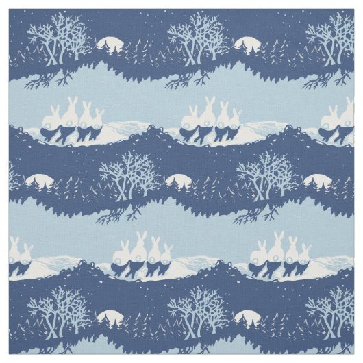 Christmas Blue Bunny Rabbit Niedliche Vintage Szen Stoff (Muster)