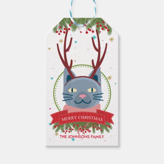 Christmas Blue Cat Funny Geschenkanhänger (Vorderseite)