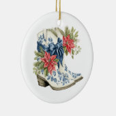 Christmas Blue Chinoiserie Cowgirl Boots Keramik Ornament (Rechts)