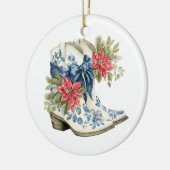 Christmas Blue Chinoiserie Cowgirl Boots Keramik Ornament (Links)