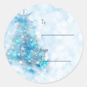 Christmas Blue Christmas Tree Custom Gift Tag Runder Aufkleber