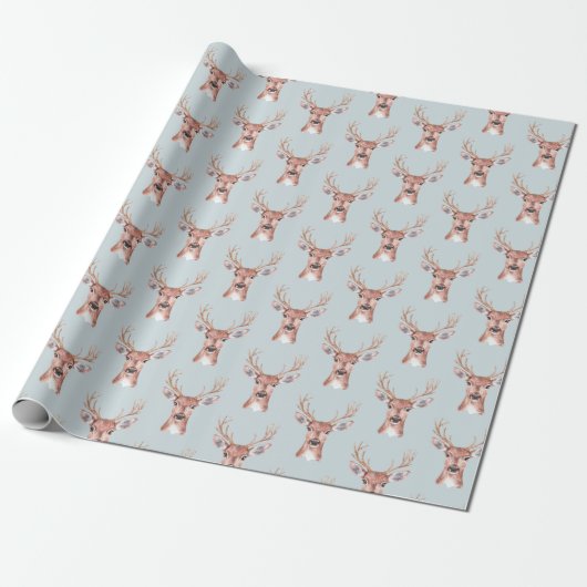 Christmas Blue Deer Snow Geschenkpapier (Ungerollt)