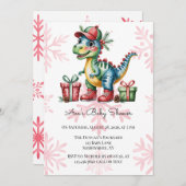 Christmas Blue Dino and Presents Boy Baby Shower Einladung (Vorne/Hinten)