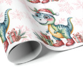 Christmas Blue Dino and Presents Boy Baby Shower Geschenkpapier (Rolleneckpunkt)