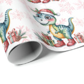 Christmas Blue Dino and Presents Boy Baby Shower Geschenkpapier (Rolleneckpunkt)