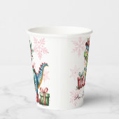 Christmas Blue Dino and Presents Boy Baby Shower Pappbecher (Rechts)