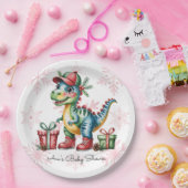 Christmas Blue Dino and Presents Boy Baby Shower Pappteller (Party)