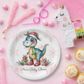 Christmas Blue Dino and Presents Boy Baby Shower Pappteller (Party)