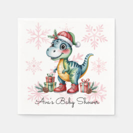 Christmas Blue Dino and Presents Boy Baby Shower Serviette