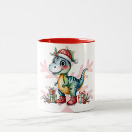 Christmas Blue Dino and Presents Boy Baby Shower Zweifarbige Tasse