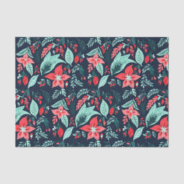 Christmas Blue Elegant Botanical Floral Holiday Seidenpapier