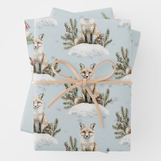 Christmas Blue Fox Snow Geschenkpapier Set (Beispiel)