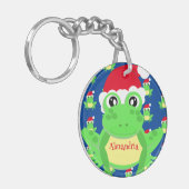 Christmas Blue Frog Weihnachtsmannmütze Pattern No Schlüsselanhänger (Vorderseite links)