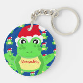 Christmas Blue Frog Weihnachtsmannmütze Pattern No Schlüsselanhänger (Rückseite)