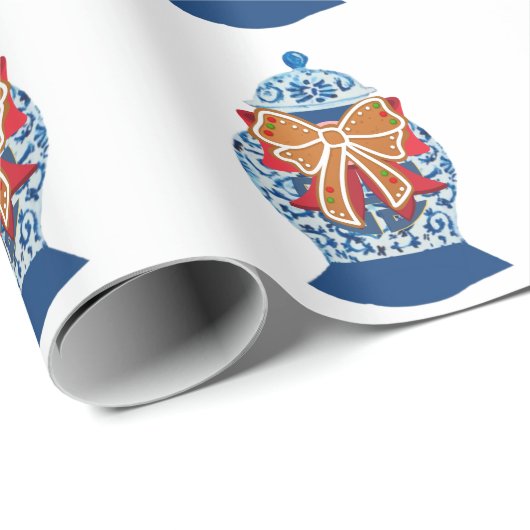 Christmas Blue Ginger Jar Geschenkpapier (Rolleneckpunkt)