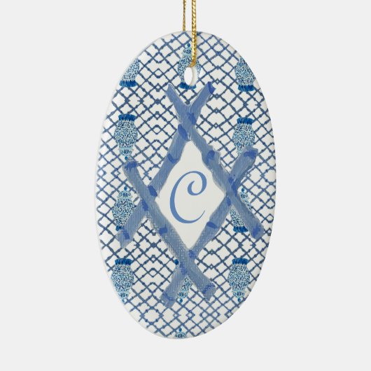 Christmas Blue Ginger Jar Keramik Keramik Orrang Ornament (Rechts)