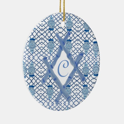 Christmas Blue Ginger Jar Keramik Ornament (Rechts)