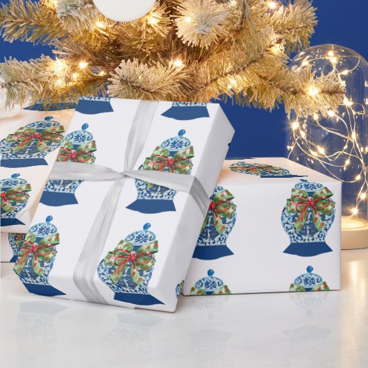 Christmas Blue Ginger Jars Wrapping Paper Geschenkpapier (Feiertage)