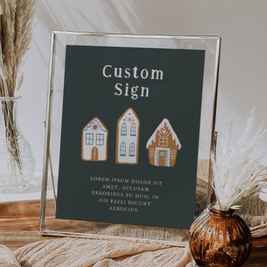 Christmas Blue Gingerbread House Custom Sign Poster