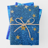 Christmas Blue Glitzer Gold Stars, Blumenstrauß Geschenkpapier Set (Beispiel)