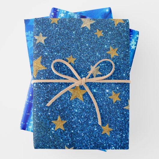 Christmas Blue Glitzer Gold Stars, Blumenstrauß Geschenkpapier Set (Beispiel)