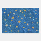 Christmas Blue Glitzer Gold Stars, Blumenstrauß Geschenkpapier Set (Vorderseite)