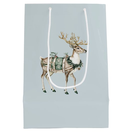 Christmas Blue Green Deer Mittlere Geschenktüte (Rückseite)