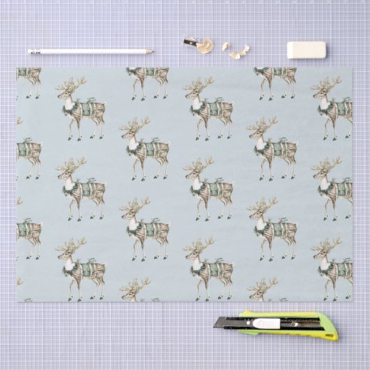 Christmas Blue Green Deer Seidenpapier (Handwerk)
